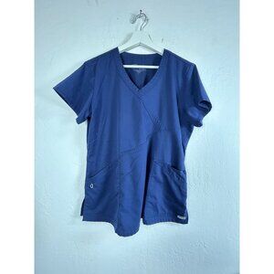 Grey's Anatomy By Barco Womens Navy Blue V-Neck Scrub Top Large Short Sleeve